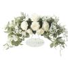 30in Hanging Arch Wreath Decorative Front Door Floral Swag with Peonies & Eucalyptus Leaves Artificial Peony Rose Flower Swag with Welcome Sign, for Home Room Garden Lintel Wedding Party Decor(White) view 1