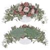 30in Hanging Arch Wreath Decorative Front Door Floral Swag with Peonies & Eucalyptus Leaves Artificial Peony Rose Flower Swag with Welcome Sign, for Home Room Garden Lintel Wedding Party Decor(White) view 2