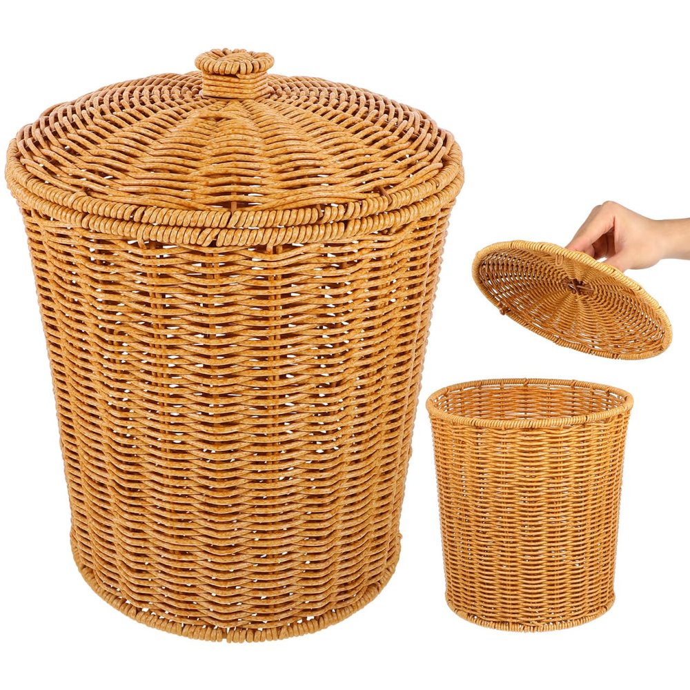 Beavorty Portable Laundry Basket with Lid Handheld Sundries Storage Bin for Dirty Clothes Household Toys Bedroom Bathroom Organization 11.41X9.25X7.87 Inch
