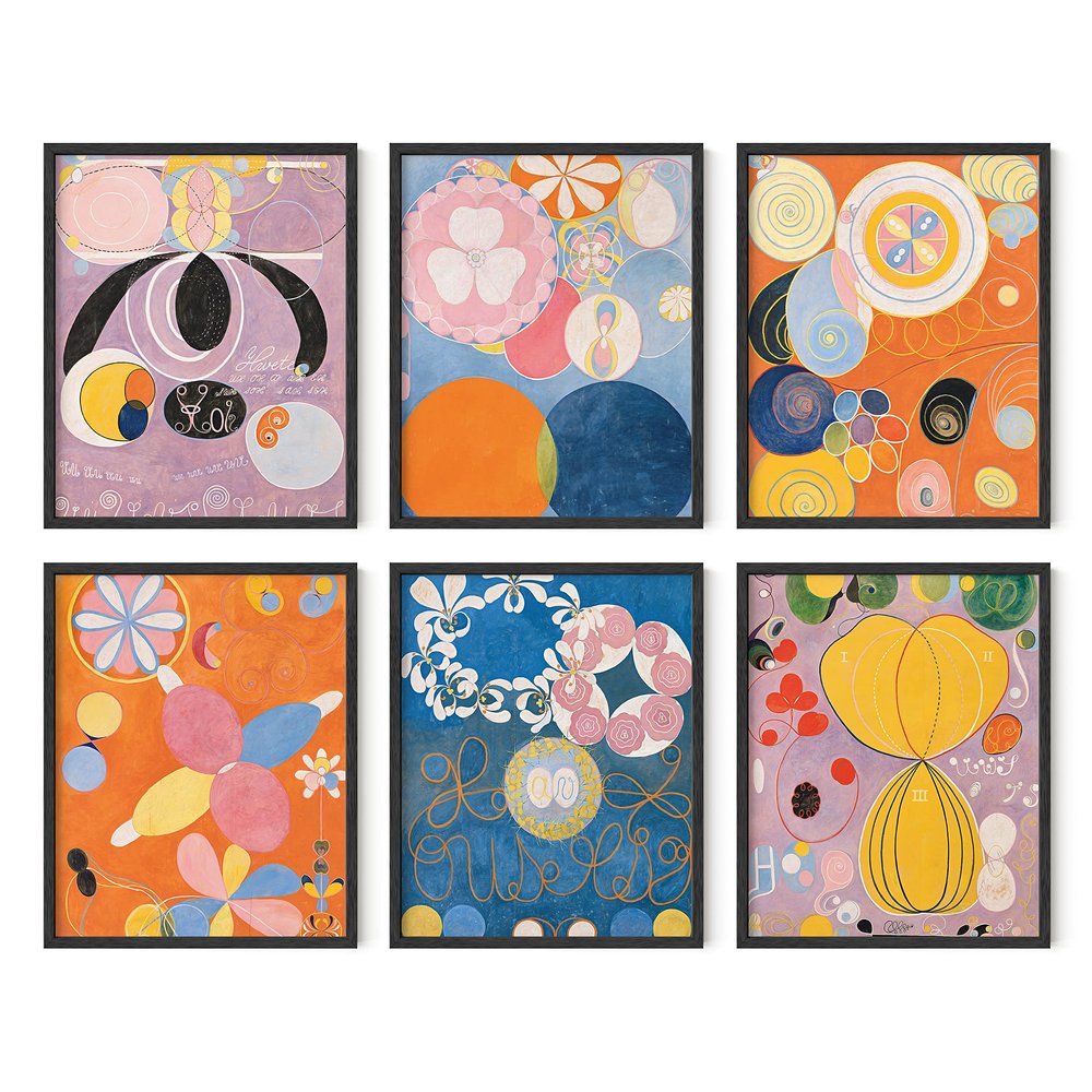HAUS AND HUES Abstract Wall Art with Frame Set of 6 Abstract Artist Prints, Modern Colorful Posters, Hilma af Klint Dcor (8x10, Black Frame)