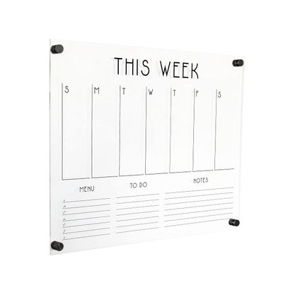 Personalized Acrylic Calendar for Wall Horizontal Weekly Calendar with 3 custom sections (23"Wx18.5"H, Matte Black Standoffs)