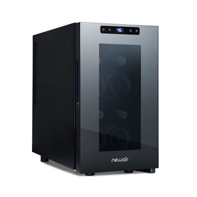 NewAir Shadow-T Series 8 Bottle Thermoelectric Wine Fridge, Countertop Wine Refrigerator, Mirrored Compact Wine Cellar, Triple-Layer Glass Door Cooler, Vibration-Free & Ultra-Quiet Cooling