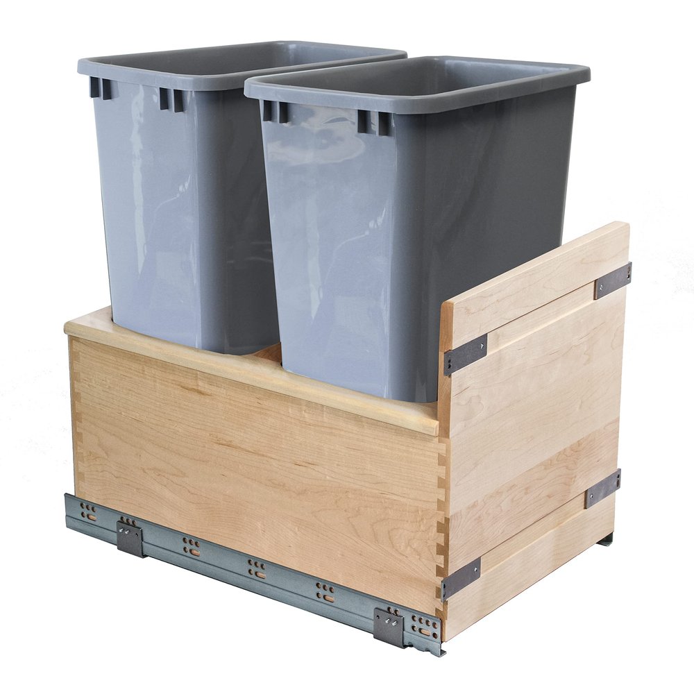 Custom Service Hardware Meadow Lane Double 50 Qt. Pull Out Bottom Mount Waste Container