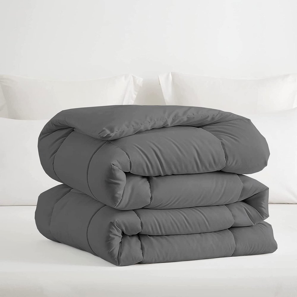PURE ECO 1-Piece Down Alternative Comforter 120X132 Alaskan King - Super Soft All Season-400 GSM Lightweight 4 Corner Loops Premium Quality Luxury Comforter 120X132 Alaskan King-Dark Grey