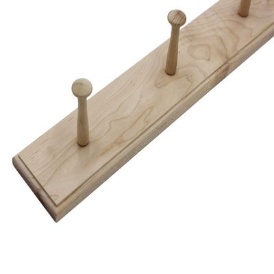 Unfinished Shaker Peg Rack - Solid Maple - Made in The USA (18" x 4.5" with 3 pegs, Round Over Edge Profile)