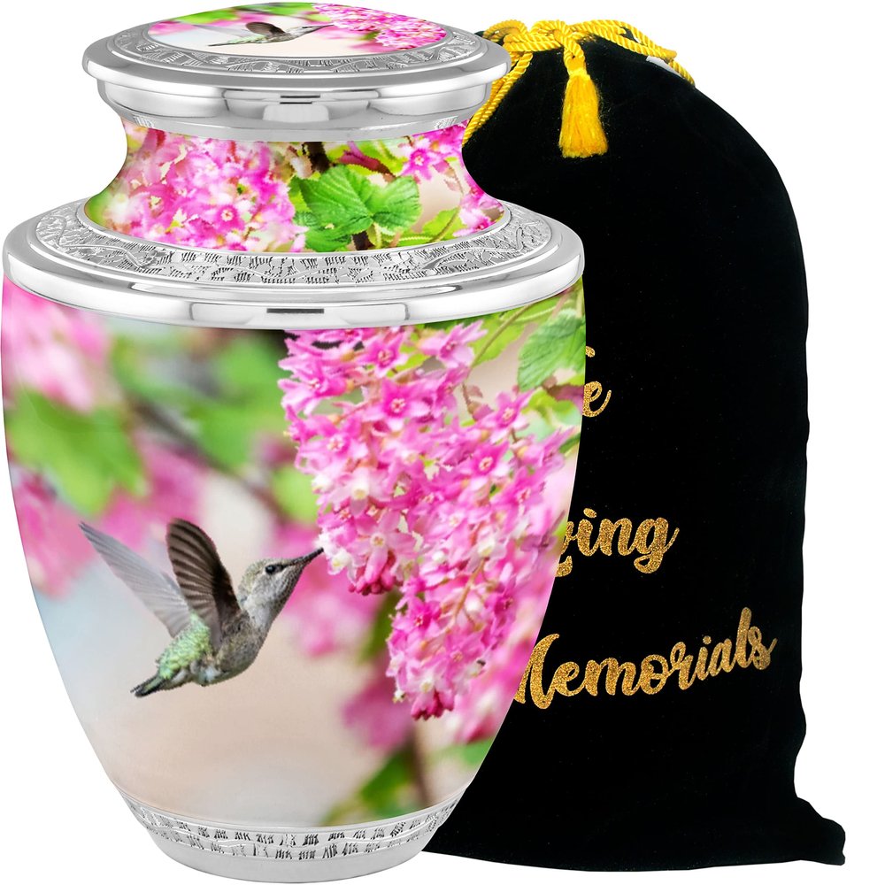 Aesthetic Hummingbird Cremation Urns - Handcrafted Funeral Decorative Urns for Adult Male and Female Ashes - 200lbs Burial Urns with Velvet Bag