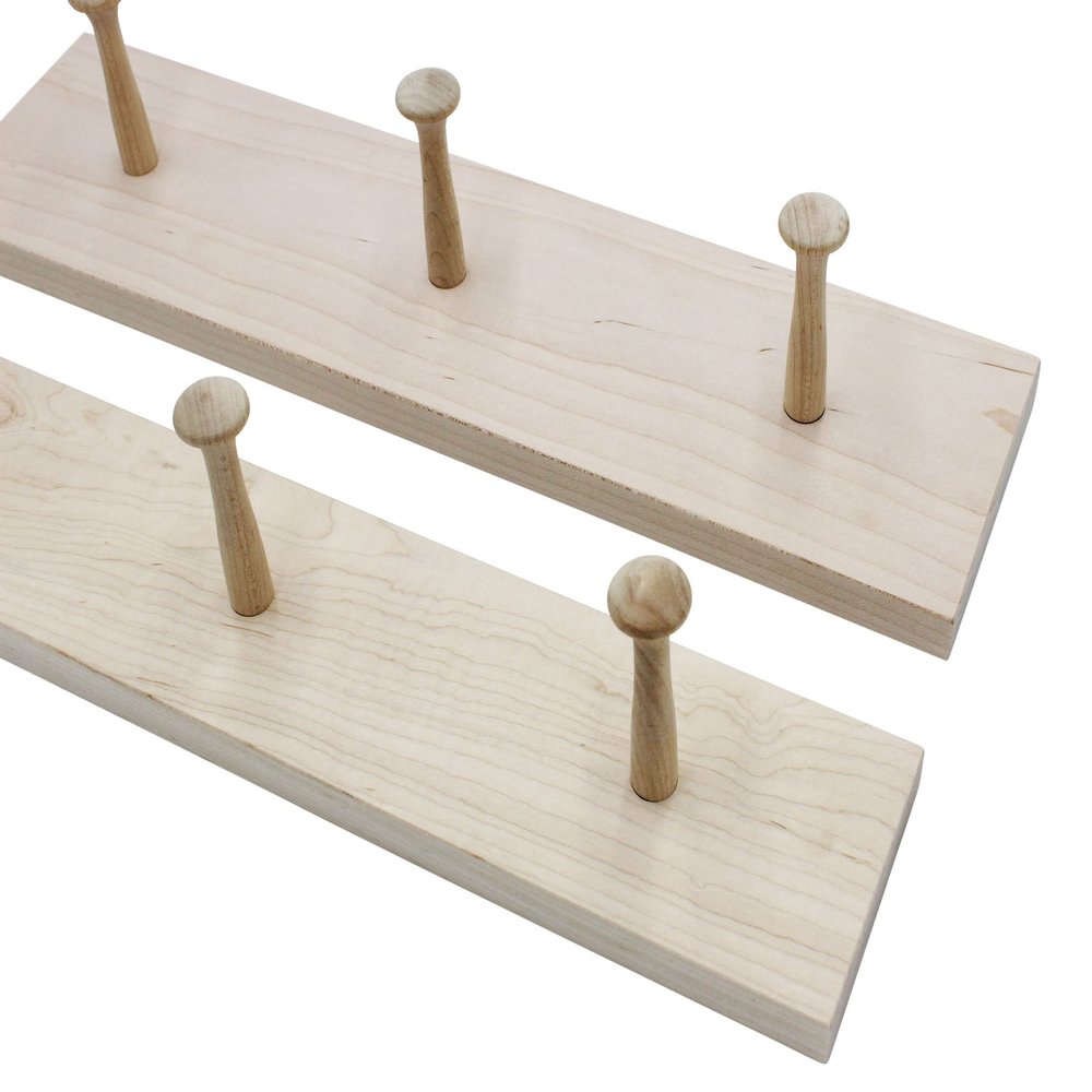 Unfinished Shaker Peg Rack - Solid Maple - Made in The USA (41" x 3.5" with 7 pegs, Square Edge Profile)