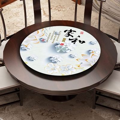 FREAZE Round Serving Plate Swivel Serving Tray 60cm 70cm 80cm 90cm 100cm, Tempered Glass Lazy Susan Turntable with Bearing Centerpieces (Pattern Decorative) (Color : C, Size : 100cm/40in)