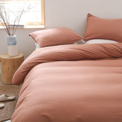 PANDATEX Dusty Pink Linen-Textured Rayon, Cotton, Linen Blend Duvet Cover Set, Pre-Washed Soft Breathable Full Size Duvet Cover for Hot Sleepers, Natural Organic Duvet Cover with 2 Pillowcases