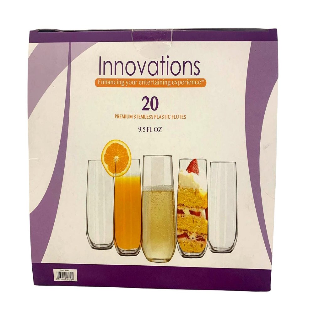 20 Premium Stemless Plastic Flutes 9.5oz Each Crack Resistant Plastic