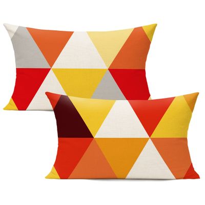 All Smiles Lumbar 12x20 Outdoor Throw Pillow Covers Fall Decor Colorful Decoration Porch for Home Living Room Couch Sofa Geometric Modern Cushion Cases Triangle Set of 2 Orange