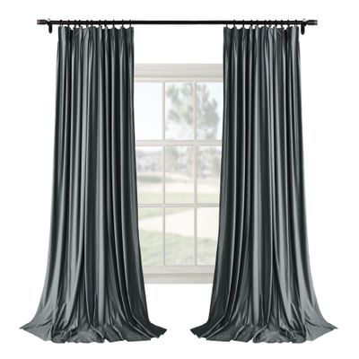 Macochico Pinch Pleated Blackout Curtain Drape with Liner Soft Velvet Thermal Insulated Room Darkening Window Curtain for Bedroom Living Room, Dark Grey, 84W x 84L, 2 Panels