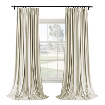 Macochico Pinch Pleat Velvet Curtains, Elegant Living Room Bedroom Nursery Window Drape Curtains for Room Darkening, Beige White, 72W x 84L, 2 Panels