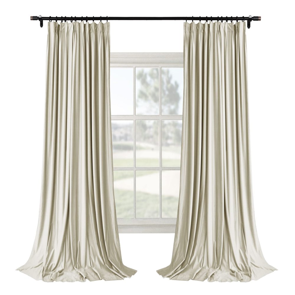 Macochico Pinch Pleat Velvet Curtains, Elegant Living Room Bedroom Nursery Window Drape Curtains for Room Darkening, Beige White, 72W x 84L, 2 Panels