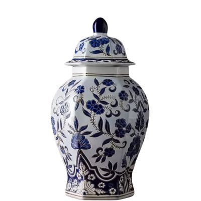 AMITVA Ceramic Colorful Vases Ginger Jar with Lid for Home Decor, Temple Jar Enamel Imitated Antique Vase Traditional Chinese Porcelain Dried Flower Vases Decoration-A:High 35 cm
