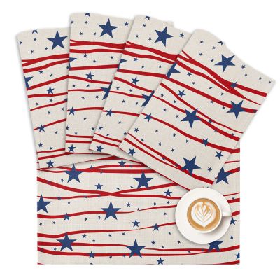 4th of July Placemats Patriotic Stars Place Mats for Dining Room Dinner Table Red Stripes Washable Table Mats Independence Day Memorial Day Kitchen Decorations Set of 4