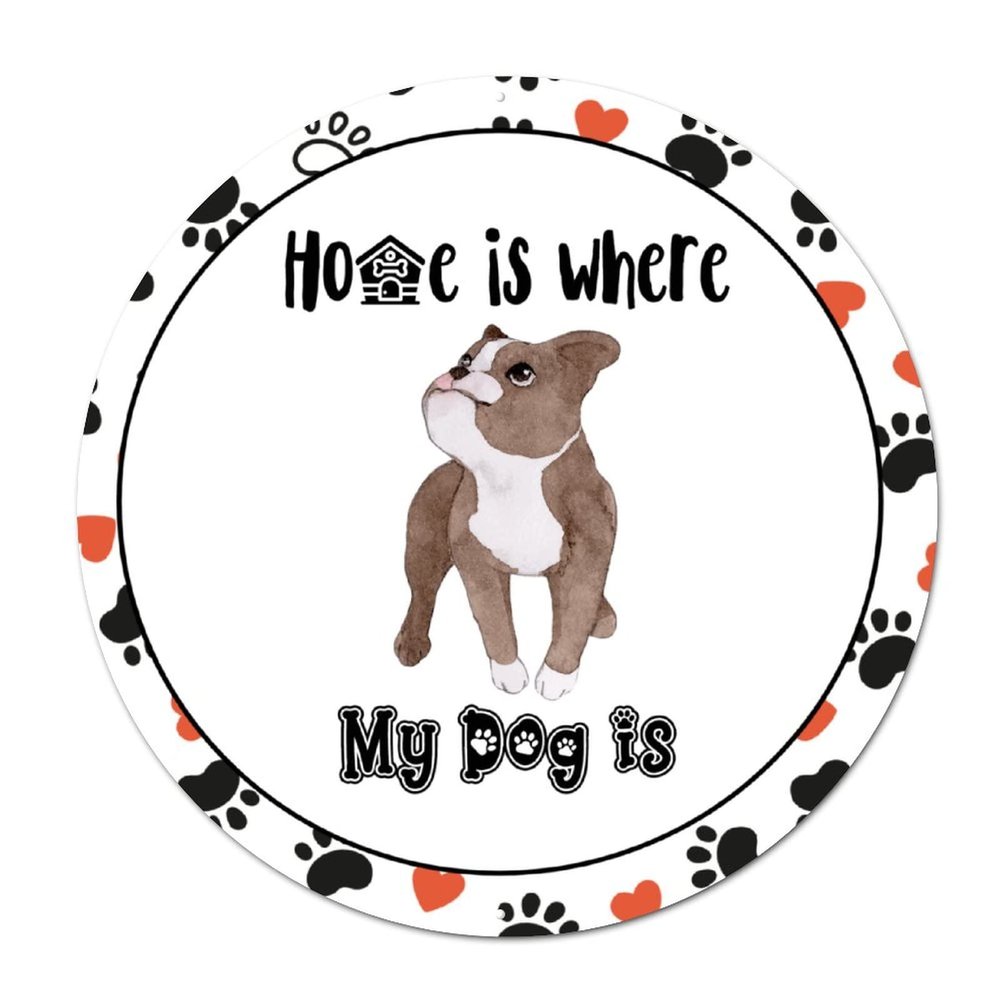 Bomehhjuli Welcome Sign Front Decor Funny Dog Round Metal Sign Home is Where My Dog is Wreath Metal Wall Art Chihuahua Paw Heart Pet Animal Unique Decoration Sign for Bar Pub Home Cafes Garage 9.2in