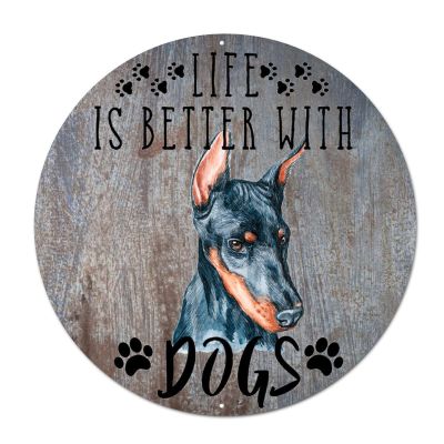 Bomehhjuli Welcome Sign for Wall Life is Better with Dogs Round Tin Sign Dachshund Dog Aluminum Sign Dog Lover Antique Wall Decor Art for Bar Cafe Garage Home 9.2in