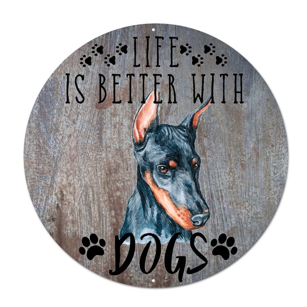 Bomehhjuli Welcome Sign for Wall Life is Better with Dogs Round Tin Sign Dachshund Dog Aluminum Sign Dog Lover Antique Wall Decor Art for Bar Cafe Garage Home 9.2in