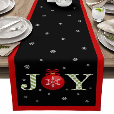 Table Runner Dresser Scarves, Christmas Joy Xmas Baubles with Bell Table Runners 108 Inches Long,Non-Slip Washable Kitchen Dining Coffee Table Decor for Farmhouse Party Holiday Dinner