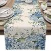 Table Runner Dresser Scarves, Farmhouse Eucalyptus Blue Hydrangea Plants Linen Table Runners 48 Inches Long,Non-Slip Washable Kitchen Dining Coffee Table Decor for Farmhouse Party Holiday Dinner view 1