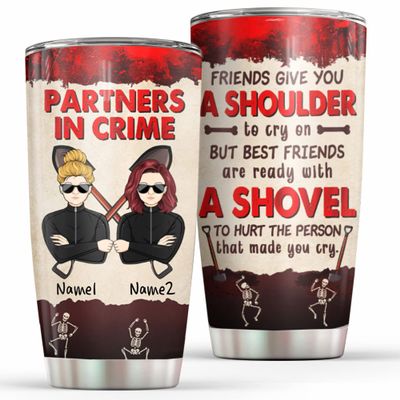 Custom Partners In Crime Tumbler Besties Best Friends Cup Christmas Birthday Gifts For Besties Woman Her Best Friends Tumbler on Birthday Christmas