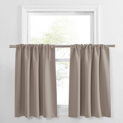 PONY DANCE Blackout Window Curtains - Rod Pocket Window Treatments Curtain Panels/Draperies Room Darkening Noise Reducing Home Fashion, Wide 42 x Long 36 inches, Light Taupe, One Pair
