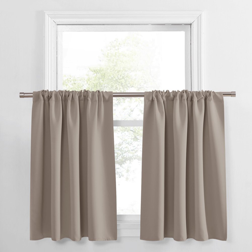 PONY DANCE Blackout Window Curtains - Rod Pocket Window Treatments Curtain Panels/Draperies Room Darkening Noise Reducing Home Fashion, Wide 42 x Long 36 inches, Light Taupe, One Pair