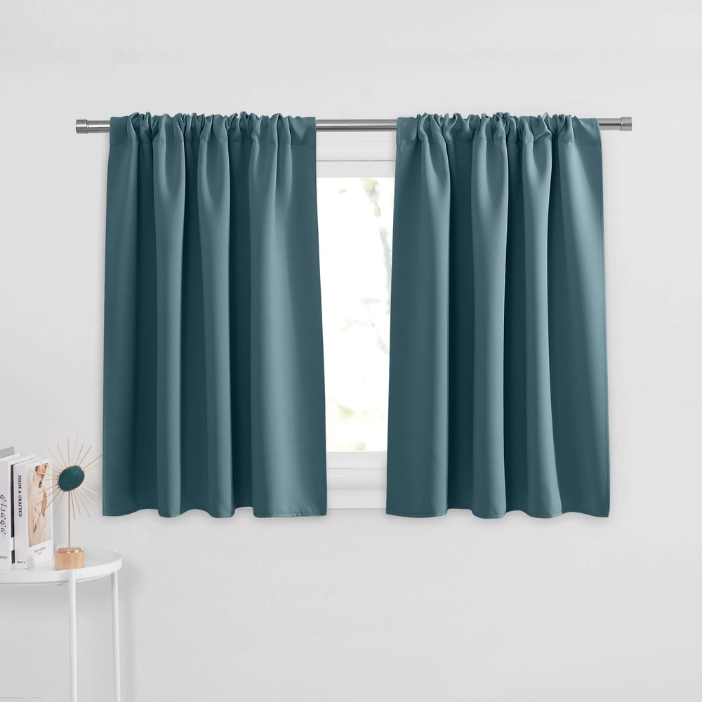 PONY DANCE Slate Blue 36 inch Length Curtains - Room Darkening Kitchen Solid Thermal Draperies Rod Pocket Short Panels Drapes for Bedroom Window Treatments, 42 W by 36-inch L,Slateblue, 2 PCs