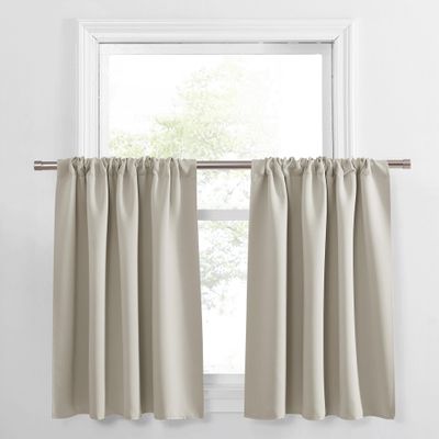 PONY DANCE Cream Draperies & Curtains - Room Darkening Rod Pocket Top Thermal Insulated Noise Reducing Short Curtain Panels for Kitchen Bedroom, 42 Wide x 36 Inches Long, Cream, 2 PCs
