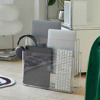 Loormey Magazine Rack, Magazine File Holder Mail Organizer Folder Organizer Bin for Magazines, Books, Newspapers, Tablets, Laptop,Keyboards, Headphones in Home, Office (Transparent)