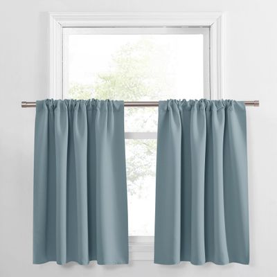 PONY DANCE Dusty Blue Window Curtains 36 inch Length, Thermal Insulated Blackout Kitchen Curtains for Small Window, Short Black Out Drapes for Cafe Bedroom(2 Panels Set, Uranian Blue, 42 inches Wide)