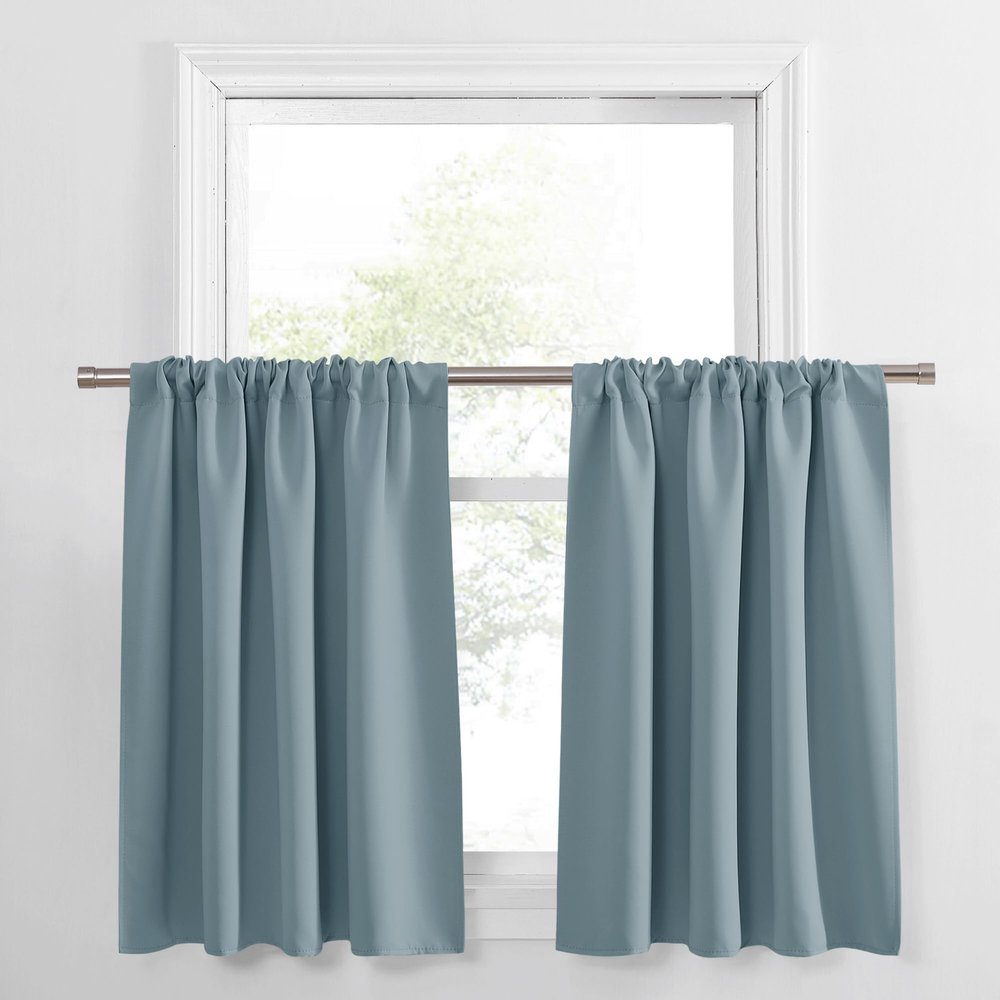 PONY DANCE Dusty Blue Window Curtains 36 inch Length, Thermal Insulated Blackout Kitchen Curtains for Small Window, Short Black Out Drapes for Cafe Bedroom(2 Panels Set, Uranian Blue, 42 inches Wide)