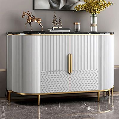 LITFAD Modern Marble Sideboard Wood Door Side Board with Cabinets Freestanding Entrance Cabine Decorative Cabinet for Kitchen Dining Living Room - Black&White 55" L x 16" W x 35" H