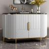 LITFAD Modern Marble Sideboard Wood Door Side Board with Cabinets Freestanding Entrance Cabine Decorative Cabinet for Kitchen Dining Living Room - Black&White 55" L x 16" W x 35" H view 1