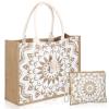 Buryeah 2 Pcs Large Beach Burlap Jute Tote Bag for Women Straw Cute Beach Jute Tote Handbags Reusable Grocery Bag for Mother Teacher Wedding Shopping Travelling Gym view 1