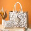 Buryeah 2 Pcs Large Beach Burlap Jute Tote Bag for Women Straw Cute Beach Jute Tote Handbags Reusable Grocery Bag for Mother Teacher Wedding Shopping Travelling Gym view 2