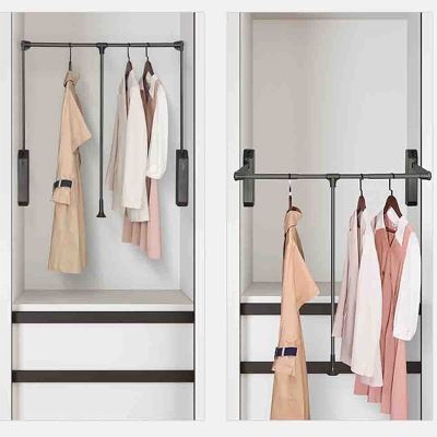 Adjustable Clothing Organizer Holder - Closet Organizer Rack For Pants And Coat, Pull Down Closet Rod For Hanging Clothes, Soft-Close Wardrobe Lift Retractable Cabinet Rail, Adjustable Width ( Size :