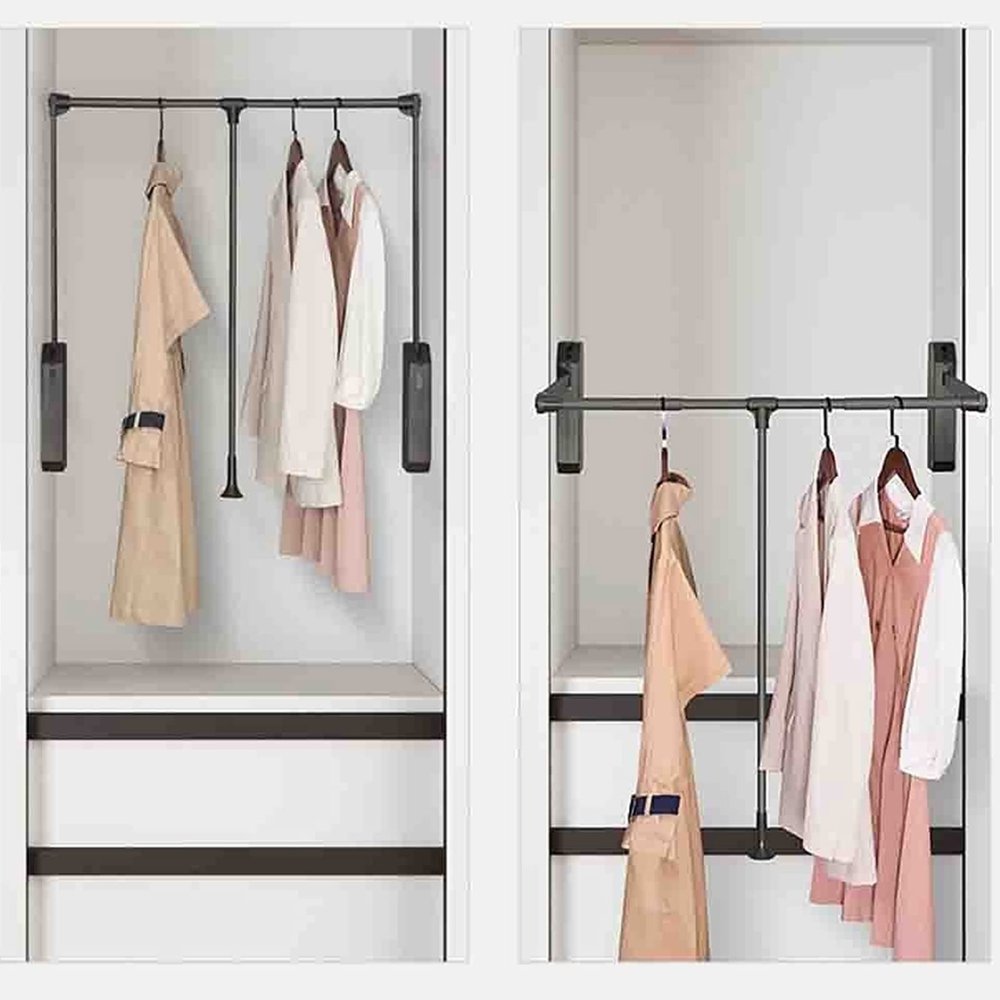 Adjustable Clothing Organizer Holder - Closet Organizer Rack For Pants And Coat, Pull Down Closet Rod For Hanging Clothes, Soft-Close Wardrobe Lift Retractable Cabinet Rail, Adjustable Width ( Size :