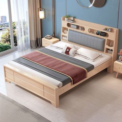 CraftThink Modern Pine Wood Bed Frame Bookcase Standard Bed in Natural, Single Bed for Bedroom Boys Girls- Size: Twin XL, Wood/Upholstered Headboard, Bookcase (Without Pull-Out Storage)