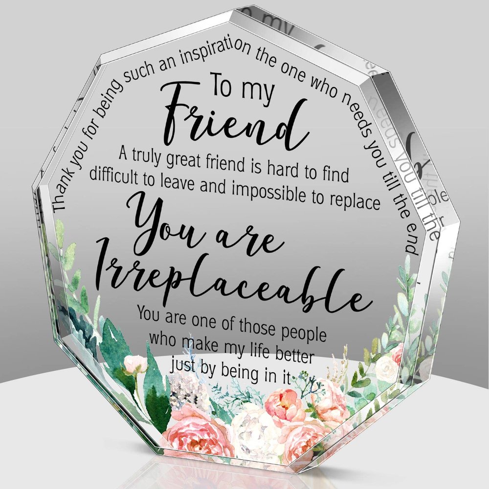 Spiareal Friends Gifts for Women Friendship Graduation Plaque Best Flower Sister Birthday Bestie Thank You Gift for Teacher Mom Female Acrylic Friendship(Simple Nonagon Style)