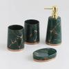 RUNLAIKEJI 4-Piece Ceramic Bthroom Accessories Set, Home Bathroom Counter Set with Soap Dispenser, Soap Dish, 2 Mouthwash Cups, Electroplated Ceramic Bathroom Set-Exquisite (Marbling) view 1