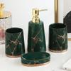 RUNLAIKEJI 4-Piece Ceramic Bthroom Accessories Set, Home Bathroom Counter Set with Soap Dispenser, Soap Dish, 2 Mouthwash Cups, Electroplated Ceramic Bathroom Set-Exquisite (Marbling) view 2