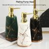 RUNLAIKEJI 4-Piece Ceramic Bthroom Accessories Set, Home Bathroom Counter Set with Soap Dispenser, Soap Dish, 2 Mouthwash Cups, Electroplated Ceramic Bathroom Set-Exquisite (Marbling) view 3
