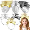 Retisee 96 Pcs 2026 Happy New Year Headband Tiara Glitter New Years Eve Party Favors 2026 Crown Hair Accessory Gifts for Party Decorations Supplies, Gold, Silver, Black view 1