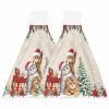 BOBOWUNY Farmhouse Cat 2 Pcs Hanging Kitchen Hand Towels, Christmas Poinsettia Eucalyptus Leaf Snowflake Super Soft Microfiber Tie Towels Aborbent Washcloth for Bathroom Oven Tea Bar view 1