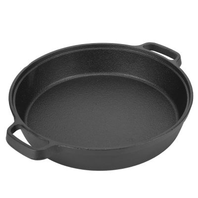 25CM Cast Iron Griddle, Frying Pan, Thickened Pancake Pan Cast Iron Flat Bottom Pan 2 Handle Kitchen Frying Pan for Household Round Skillet with Double Loop Handles