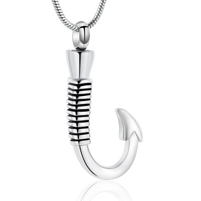 BAOWIQI Urn Necklace For Ashes,Fishing Hook Urn Necklace for Ashes Fish Hook Stainless Steel Cremation Jewelry Memorial Pendant Keepsake for Men (Steel)