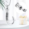 BAOWIQI Urn Necklace For Ashes,Fishing Hook Urn Necklace for Ashes Fish Hook Stainless Steel Cremation Jewelry Memorial Pendant Keepsake for Men (Steel) view 4