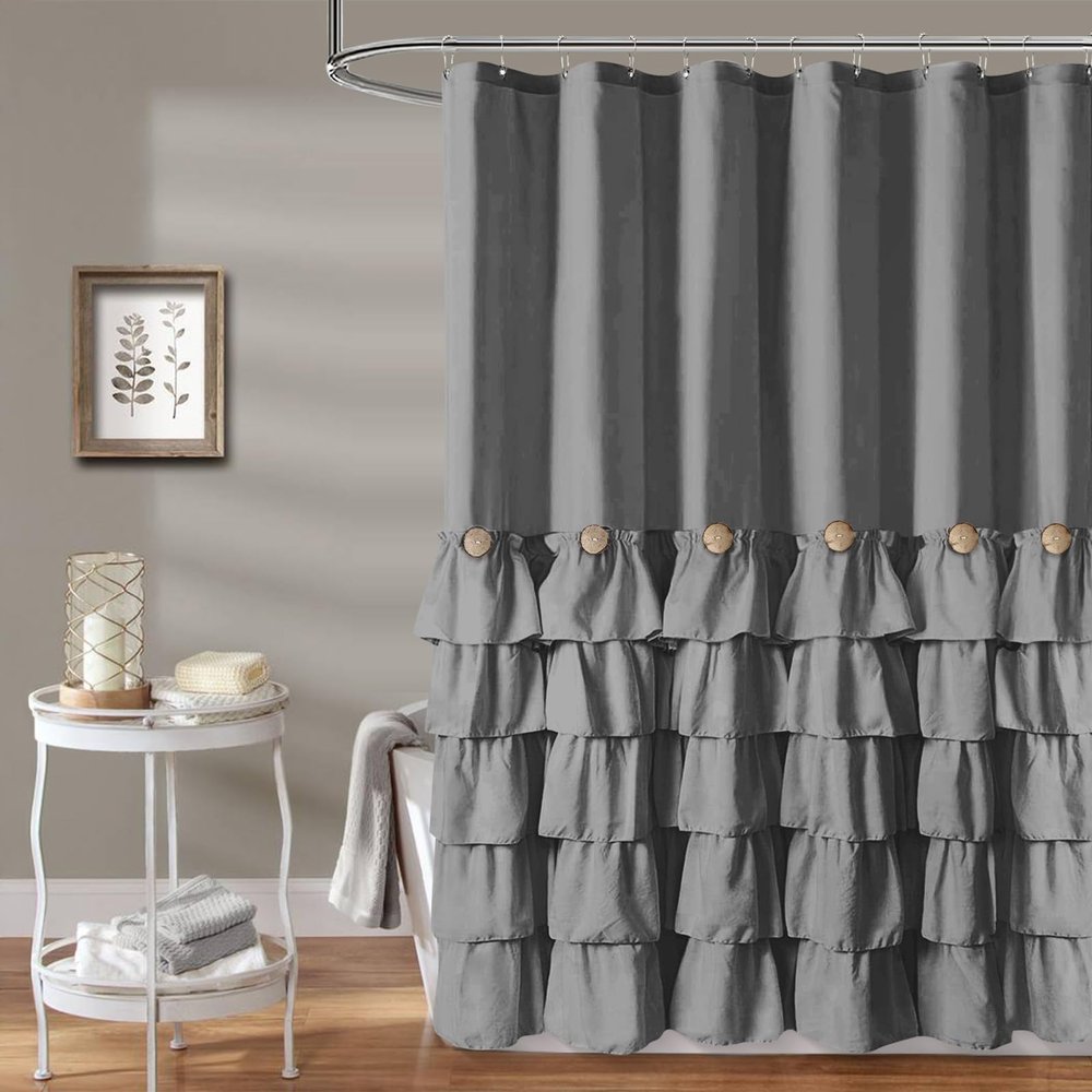 Seasonwood Grey Shower Curtain Ruffle Shower Curtain with Button 72 X 72 inch Bathtubs Decor Accessory Shabby Chic French Country Style